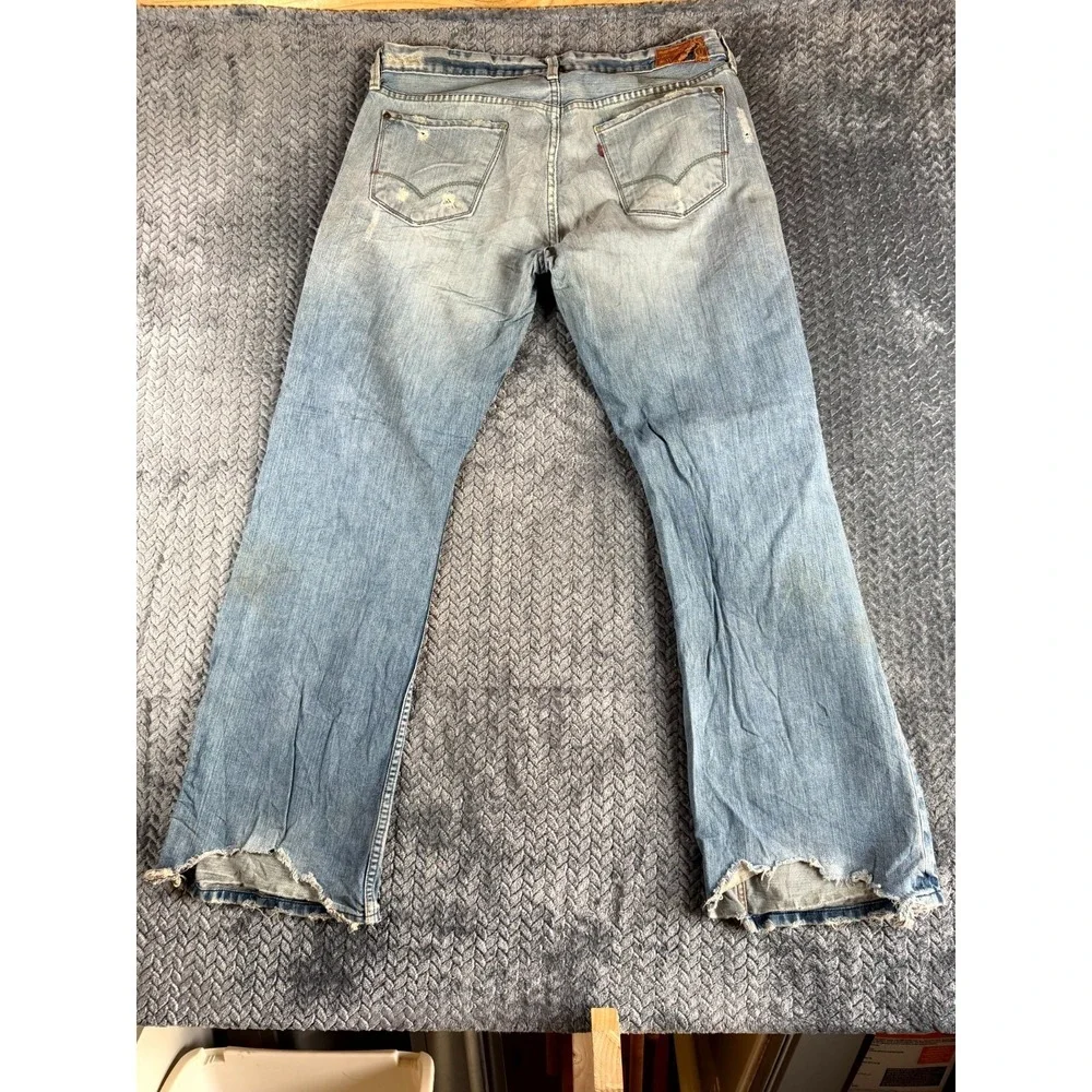 Levi's Bootcut Jeans Mens 36x32 Blue Denim Cotton Light Wash Mid Rise Frayed Hem